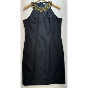 Morgan Taylor Evening Women's Halter Beaded Dress Sz 14 Black Sleeveless Stretch